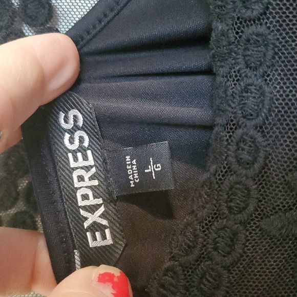 Womens Express Black Lace Mini Dress Size Large Lined BoHo Whimsigoth Scoop Neck - Picture 5 of 10